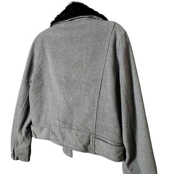 Aeropostale Womens Y2K Gray Wool Blend Coat Jacket XL Faux Fur Lined Collar - Picture 5 of 9